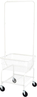 Amazon Basics Rectangular Laundry Hamper Basket Butler Cart with Wheels and Hanging Rack, White-Ruum Studio Home