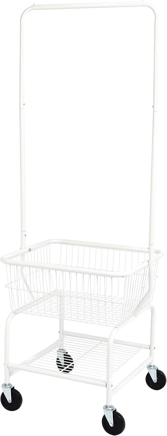 Amazon Basics Rectangular Laundry Hamper Basket Butler Cart with Wheels and Hanging Rack, White-Ruum Studio Home