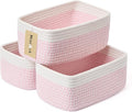 Small Storage Baskets for Organizing | Closet Organizer Bins | Shelf Toy Basket | Woven Rope Baskets | Cube Decorative Box | Shallow Basket | 11.5x7.5x4.7” | 3 Packs White Pink-Ruum Studio Home