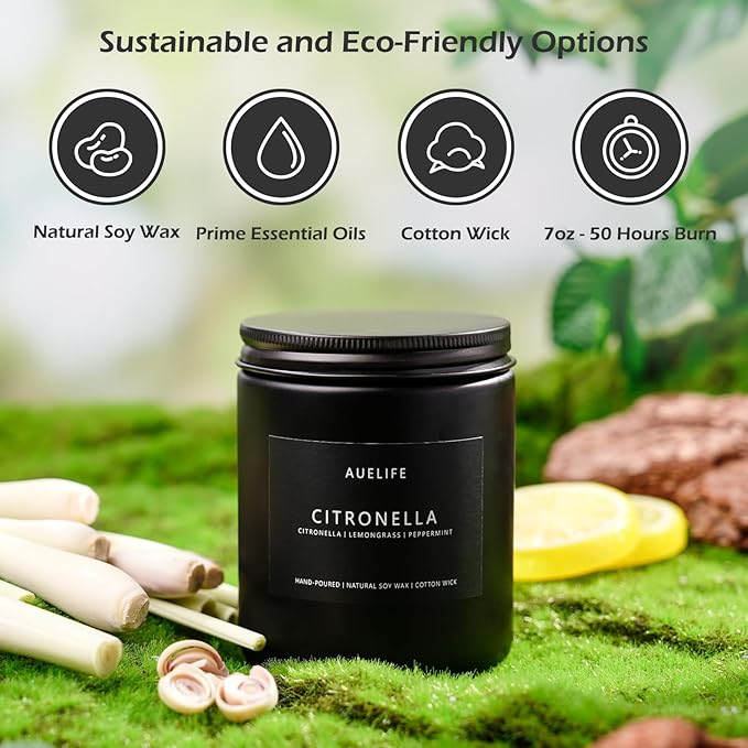 Citronella Candle | Outdoor Candles, Citronella Scented Candles for Indoor Outdoor Use, Lemongrass Scent for Yard Patio, Summer Candle Gifts for Camping Picnic Room - 7oz, Soy Wax, 50H Burn Time-Ruum Studio Home
