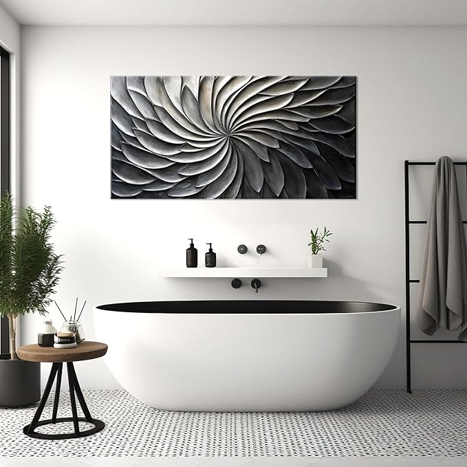 LASMOND Abstract Black and White Wall Art for Living Room Modern Canvas Print Painting Lines Flower Floral Large Artwork Bedroom Home Office Wall Décor (40x20 Inches)-Ruum Studio Home