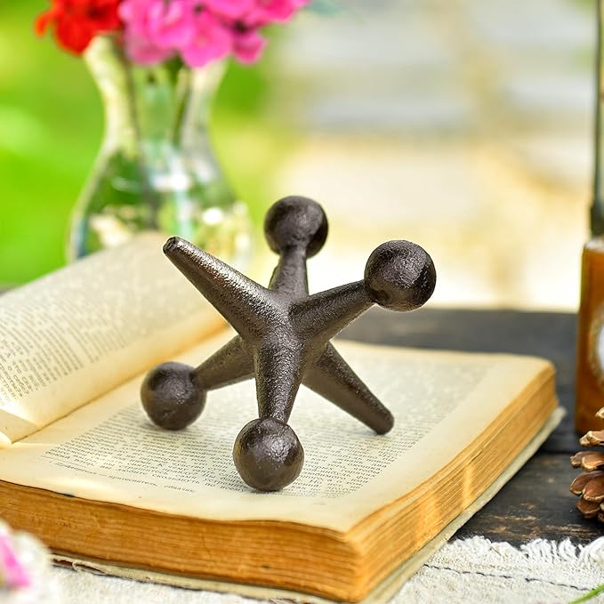 Sungmor Cast Iron Decorative Jack Statue, Home Office Accent Figurine, Antique Brown Jack Sculpture for Bookcase or Table Decoration, Creative Bookends, Paperweight, Door Stop-Ruum Studio Home
