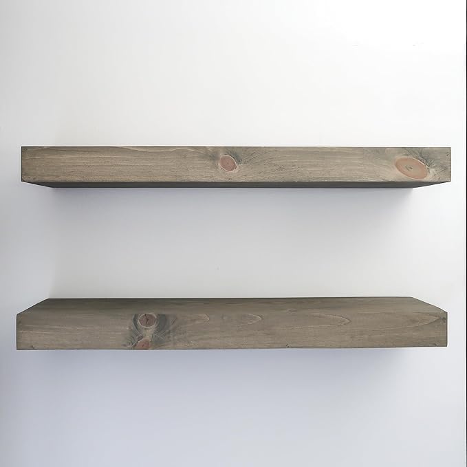 Modern Floating Shelves 3 Inches Thick for Wall, Wide Shelves for Kitchen, Living Room, Bedroom, and Bathroom, Natural Pine Wood, Rustic Wooden Shelf, (Set of 2) (Aged Barrel, 60Lx3Hx6D)-Ruum Studio Home