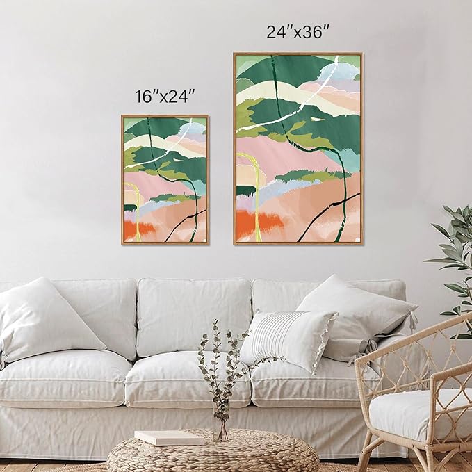 Tinonedraw Colorful Abstract Framed Canvas Wall Art Set, 3 Panel Green Pink Girly Oils Inks Artwork, Three Pieces Neutral Modern Minimalist Wall Decor for Living Room Bedroom Office 24"x36"x3-Ruum Studio Home