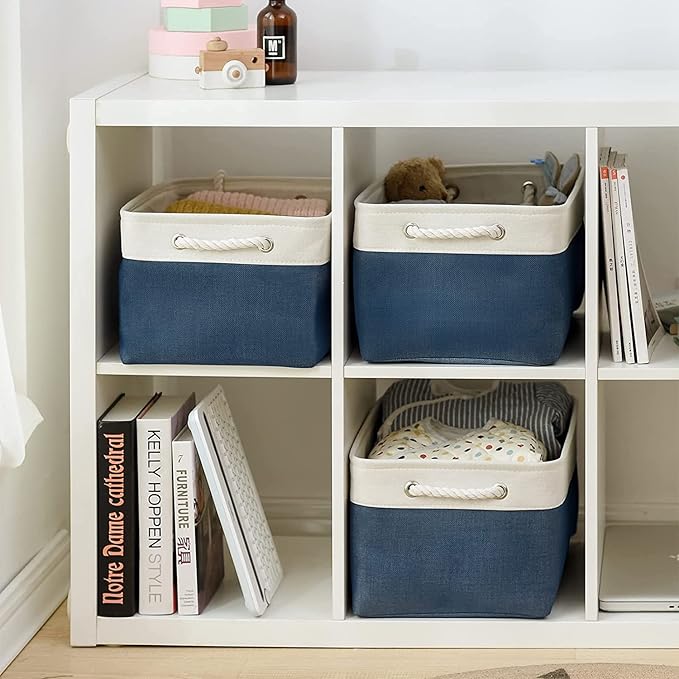 TheWarmHome Storage Bins for Shelves - 1 Pack 15.7x11.8x8.3 inch Fabric Storage Cubes, Storage Basket for Organizing Gift Laundry Cloth Toy Room (White & Jean Blue)-Ruum Studio Home