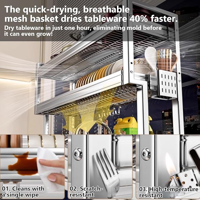 Kitchen Sink Rack Sink Above The Dish Drain Dish Washing Rack Stainless Steel Multifunctional Dish Storage Rack,Over The Sink Drying Rack for Dishes(1,95cm/37.4in)-Ruum Studio Home