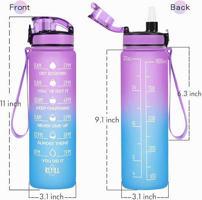 Enerbone Water Bottle, Leakproof BPA & Toxic Free, Motivational Water Bottle with Times to Drink and Straw, Fitness Sports Water Bottle with Strap for Office, Gym, Outdoor Sports-Ruum Studio Home