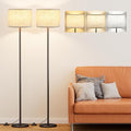 Ambimall 60'' Modern Floor Lamp Set of 2, 2PK Tall Lamps for Living Room Bedroom, Beige Shade with Black Pole(Without Bulb)-Ruum Studio Home
