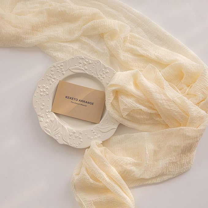 6pcs Ivory Gauze Rustic Cheesecloth Table Runner 120 Inch 10 FT for Wedding Baby Shower Bridal Shower Birthday Engagement Garden Outdoor Party Long Sheer Boho Decorations-Ruum Studio Home