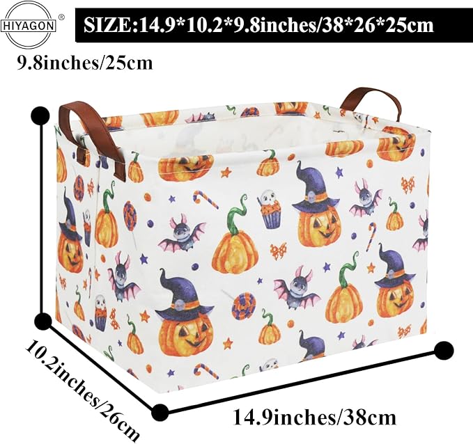 HIYAGON Rectangular Halloween Basket Trick or Treat Basket for Kids Boys and Girls Pumpkin Candy Box for Halloween Parties Cute Storage Bin Organizer Box Room Decor(Pumpkin)-Ruum Studio Home