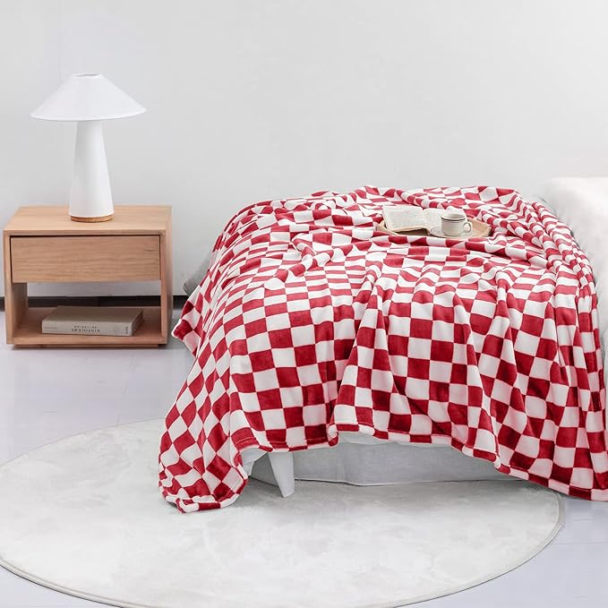 LOMAO Throw Blankets Flannel Blanket with Checkerboard Grid Pattern Soft Throw Blanket for Couch, Bed, Sofa Luxurious Warm and Cozy for All Seasons (Red, 60"x80")-Ruum Studio Home