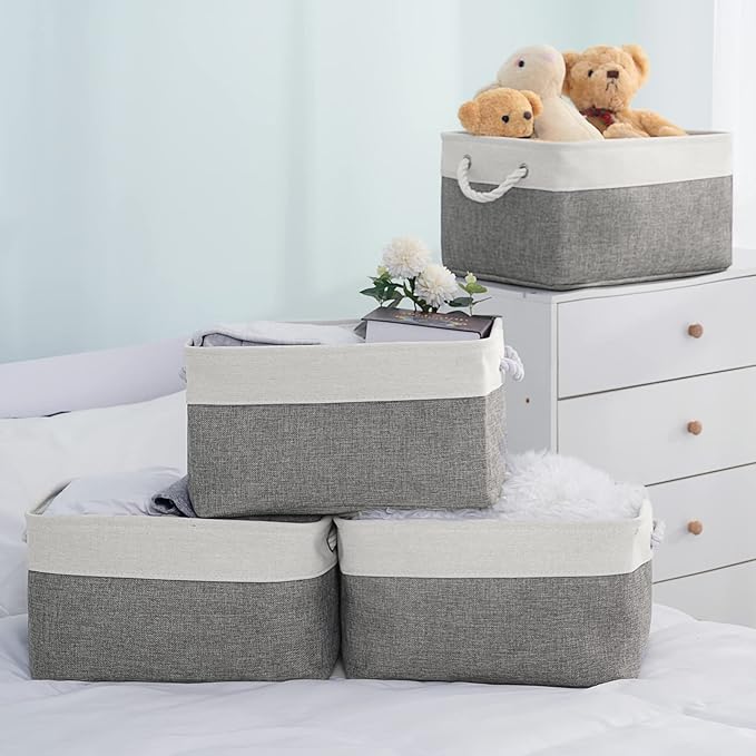Storage Basket 16x12x8 inch Fabric Sturdy Canvas Storage Bins Organizer with Handles for Clothes and Storage Foldable Storage Boxes Cubes-Ruum Studio Home