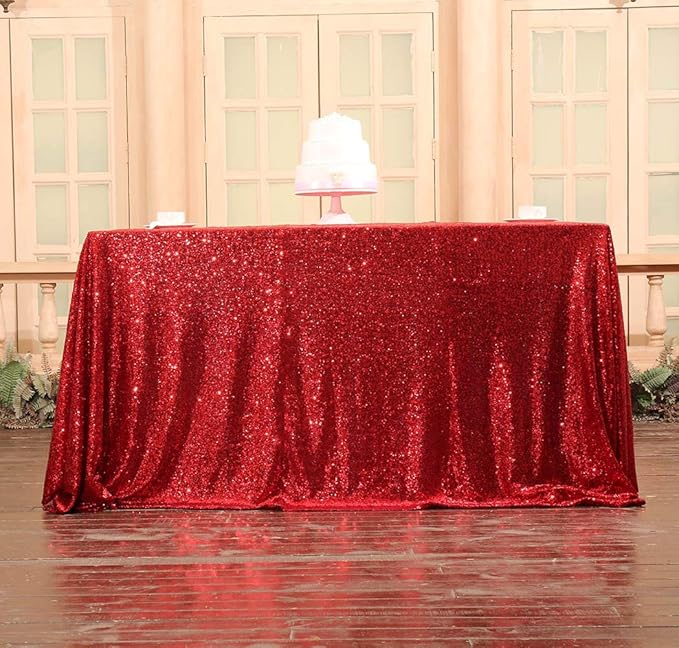 SquarePie Sequin Tablecloth 50 x 72 Inch Red Sparkly Table Linen for Wedding Party-Ruum Studio Home