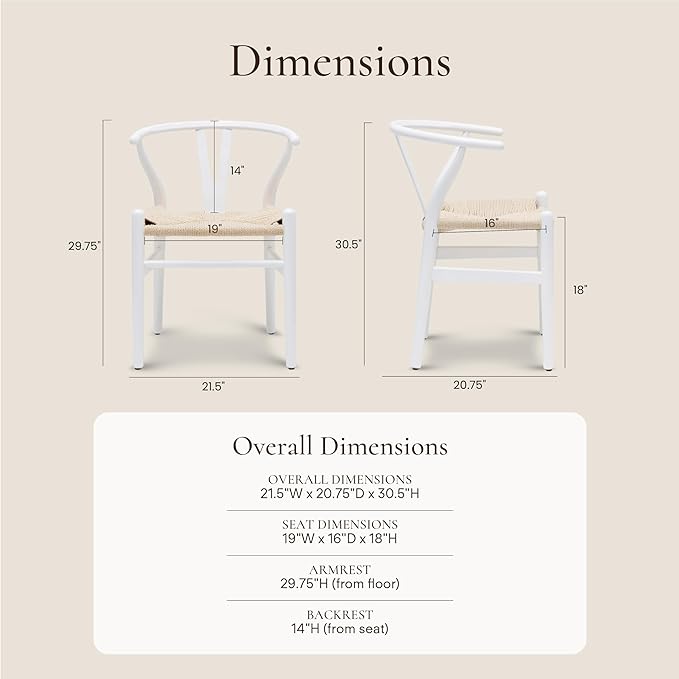 POLY & BARK Weave Dining Chair – Mid-Century Modern Wishbone Dining Chair with Arms, Solid Wood Frame, Indoor Use – White – Single - Ideal for Dining Room, Kitchen or Stylish Accent Setting-Ruum Studio Home