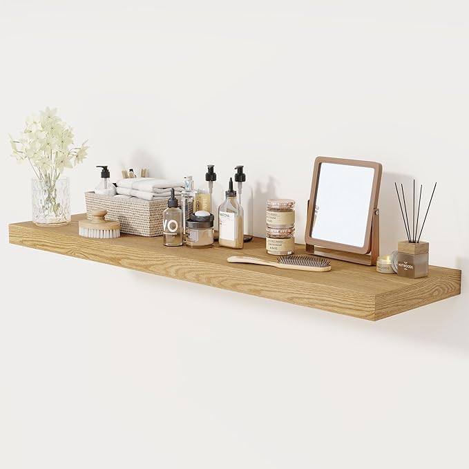 Floating Shelves 48 Inch Long, 12 Inch Deep Floating Shelves for Wall, 48 x 12 Large Wall Shelves for Home Storage & Display, 2" Thicked Floating Shelf for Bedroom, Living Room, Oak Color, 1 Pack-Ruum Studio Home