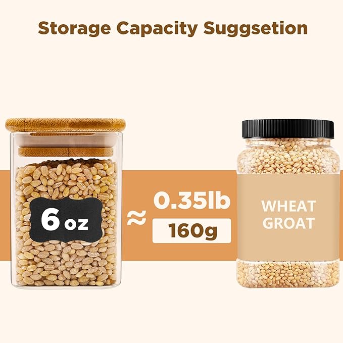 Glass Food Storage Jars Square 6oz, 16 Pack Glass Jars With Bamboo Lids, Kitchen Storage Containers For Spice, Candy, Cookie, Storage For Pantry Organizers-Ruum Studio Home