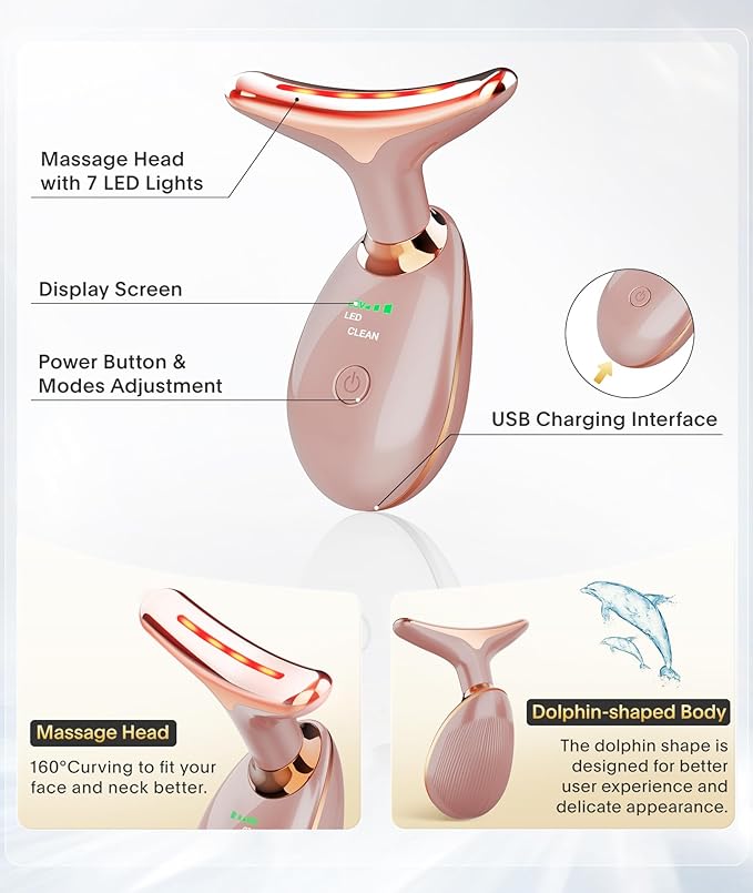 7-in-1 Deplux Face Neck Massager for Daily Skin Care Routine, Portable Facial Massager, Skin Care Tool, Rose Gold-Ruum Studio Home