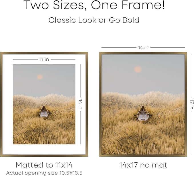 Homeforia 14x17 Picture Frame Bronze, High End Metal 14x17 Brass Poster Frames with Mat 11x14 for Photo, 14 x 17 Frame Matted to 11 by 14 Print, 17x14 Hanging Frame, Tempered Glass, Wall Kit, Set of 1-Ruum Studio Home