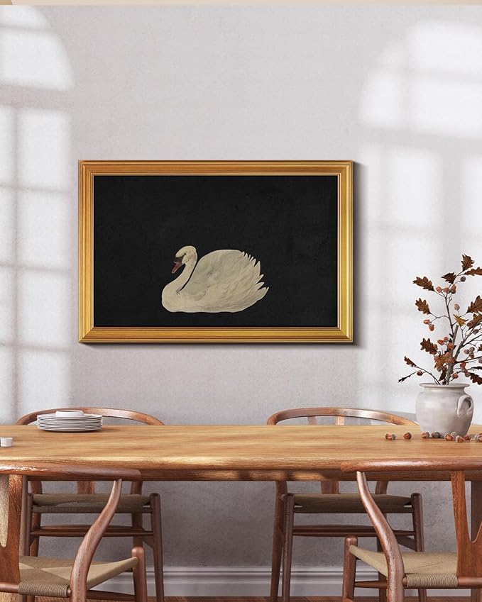 HUARCEY Gold Framed Vintage Wall Art for Living Room, Grace Swan Art Painting Pictures Animal Bathroom Prints Farmhouse Wall Decor Large Canvas Swan Aesthetic Decor for Kitchen Bedroom Zwaan 24"x36"-Ruum Studio Home