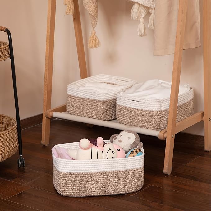 Storage Baskets for Organizing 3 Pack, Woven Baskets for Shelves, Closet Organizer Bins Empty Gift Basket Toy Storage for Toys, Books, Towels, Clothes, 15"x11.42"x6.7", Yellow-Ruum Studio Home