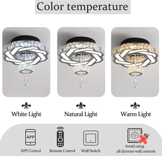 Flashing God 16 Inch Mini Chandelier Modern Crystal Chandeliers Light Semi Flush Mount Ceiling Light Fixture Small Black Chandelier for Bedroom Hallway Kitchen Foyer-Ruum Studio Home