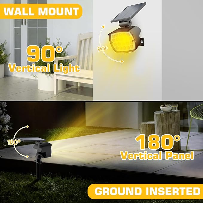 Kaxiida Solar Lights Outdoor Waterproof - 2025 Upgrade 3 Level Ultra Bright Spot Lights Uplights, LED Landscape Spotlight for Tree, Pathway, Wall, Adjustable Solar Panel Auto On/Off-Ruum Studio Home