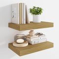 Marsmiles 16" Floating Shelves for Wall, Wooden Shelves with Invisible Brackets Set of 2, Rustic Farmhouse Wall Mounted Shelf for Kitchen Bathroom Living Room Study, Natural Oak-Ruum Studio Home