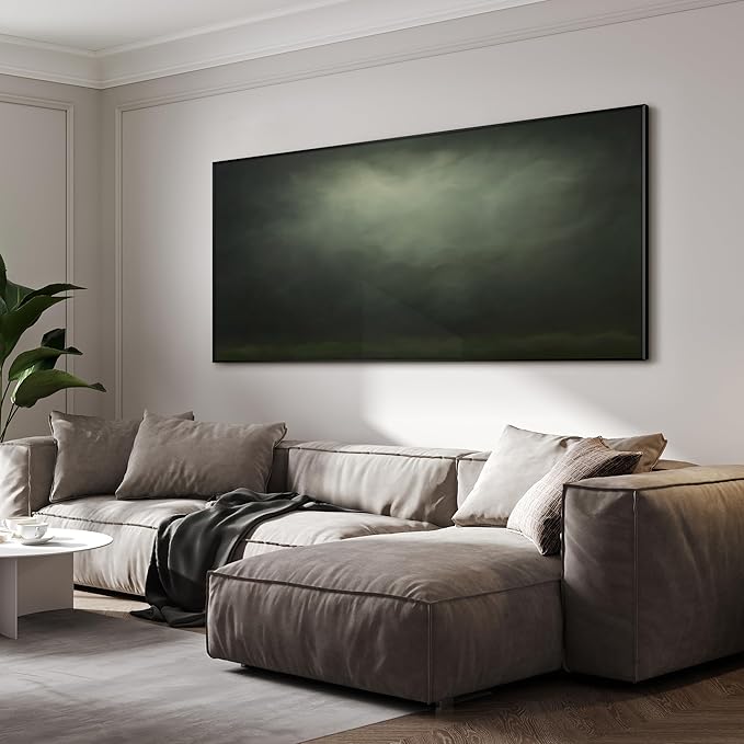 SIGNWIN 36"x72" Extra Large Framed Wall Art Moody Green Abstract Cloudscape, Minimalist Atmospheric Print for Home Living Room Bedroom Decor (Frame Assembly Required)-Ruum Studio Home