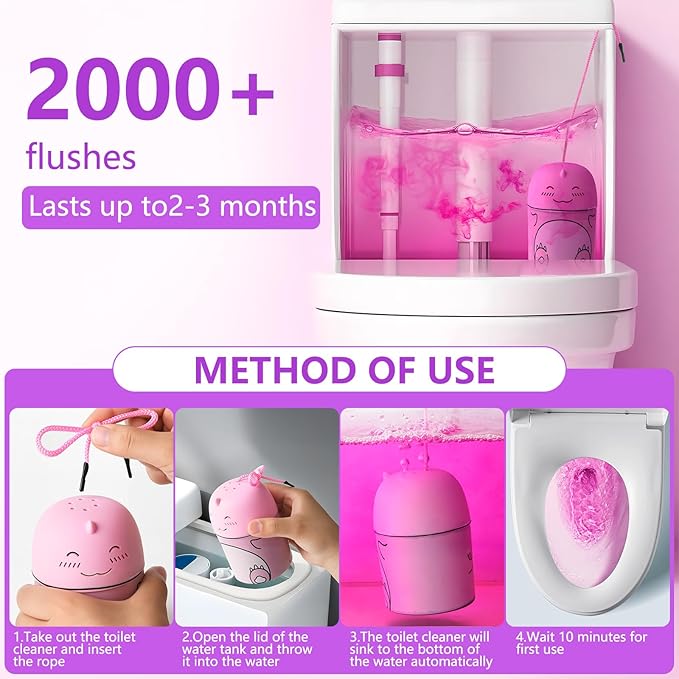 Toilet Bowl Cleaner-Cute Dinosaur-Shaped Toilet Bowl Cleaner Bottle Automatic Bathroom Toilet Tank Cleaner Easy-To-Use Septic Safe Toilet Cleaner in Bottle with Peach Scent (1, pink)-Ruum Studio Home