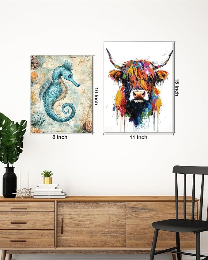 Nautical Seahorse Canvas Wall Art Sea Horse Ocean Theme Print Poster Coastal Framed Picture Painting for Home Beach House Bedroom Wall Decor 8x10 Inch-Ruum Studio Home