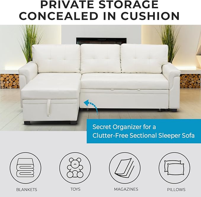 Naomi Home Laura Sectional Sofa White/Air Leather-Ruum Studio Home