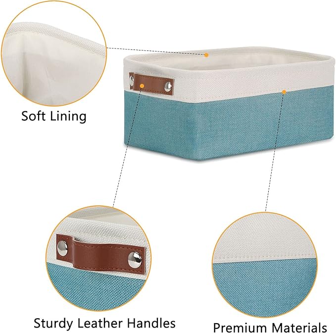 DULLEMELO Storage Baskets Bins for Organizing, Small Fabric Baskets for Shelves, Closets, Nursery, Home, Office, Empty Gift Baskets (6-Pack, White&Teal)-Ruum Studio Home