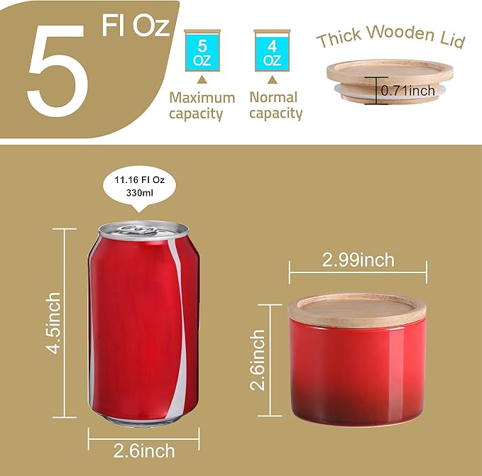 Sweejar Kitchen Canisters Ceramic Food Storage Jar, Stackable Containers with Airtight Seal Wooden Lid for Serving Ground Coffee, Tea, Sugar, Spice and More - 5 Fl Oz(Gradient Red)-Ruum Studio Home