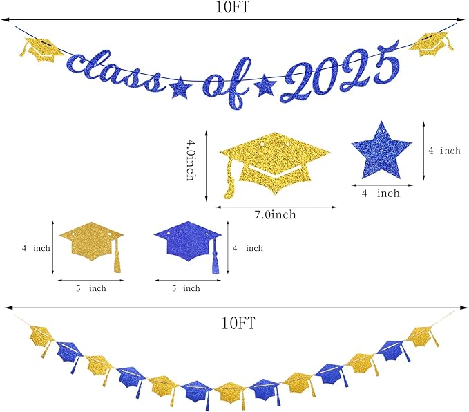 Navy-Blue Gold-White Party-Decoration Graduation Banner - 14pcs Kits Cap Garland Streamers, Royal Paper Tissue Pom Poms Flowers Fans Honeycomb,Class Of 2025 College High School Grad Decor Hugfond-Ruum Studio Home