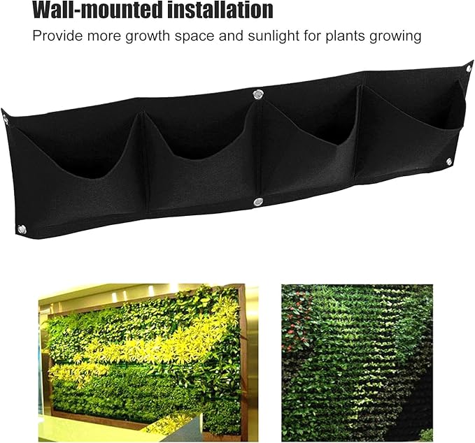 Atyhao Vertical Hanging Outdoor Wall Planter 4Pcs 4 Pocket Plant Grow Bag Wall Mounted Reusable Degradable Felt Garden Planter Herbs, Succulents Artificial Pl or Flowers. (Black)-Ruum Studio Home