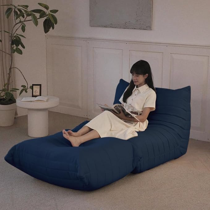 Luxury Sofa Couch Chair, Lazy Floor Seating, Fireside Bean Bag Chair, Ergonomic Tatami Sofa Lounger for Living Room, Bedroom, Office, Single Seat, Blue-Ruum Studio Home