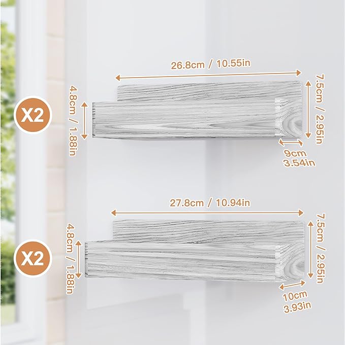 Magnetic Spice Rack for Refrigerator, Kitchen Organizer and Storage Shelf, Wood White(4 Pack)-Ruum Studio Home