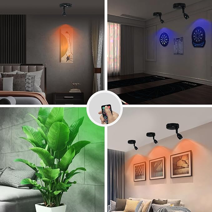 Cordless Spotlight Battery Operated, RGB Uplights with Remote and Timer, LED Indoor Plant Light, Dimmable Tree Accent Lighting, Color Changing Wall Lights for Art Painting Picture Dartboard-Ruum Studio Home