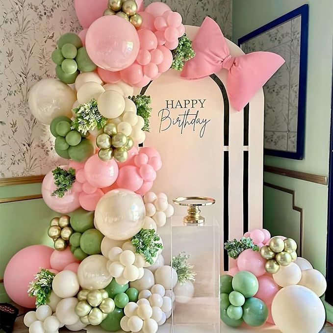 Sage Green Pink Balloons 12 Inch Olive Green Pastel Pink Ivory Metallic Gold Latex Balloon for Boho Baby in Bloom Fairy Floral Wildflower Tea Safari Jungle Baby Shower Birthday Party Decoration-Ruum Studio Home