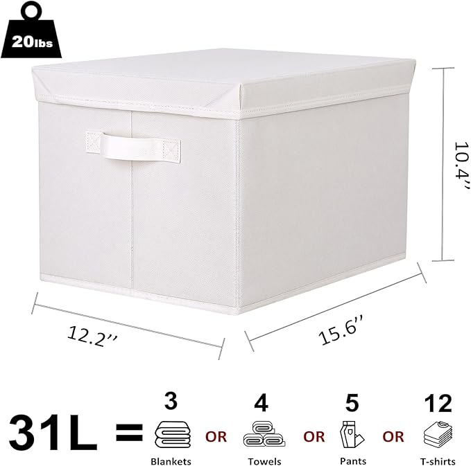 WUIKE Closet Storage Bin with Lids, Decorative Fabric Storage Bins for Clothes, Collapsible Storage Boxes for Home and Closet Organization, Beige, Extra Large, 3-Pack-Ruum Studio Home