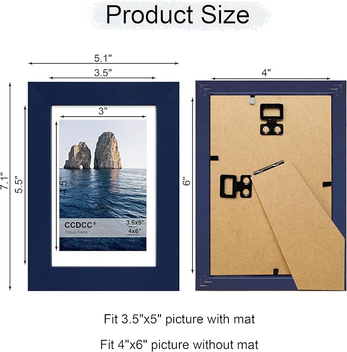 4x6 Picture Frame Set of 4, 4 x 6 Wood Photo Frames with Mat for 3.5x5, Natural Wooden Frame with Real Glass Cover for Wall and Tabletop Display,Blue-Ruum Studio Home