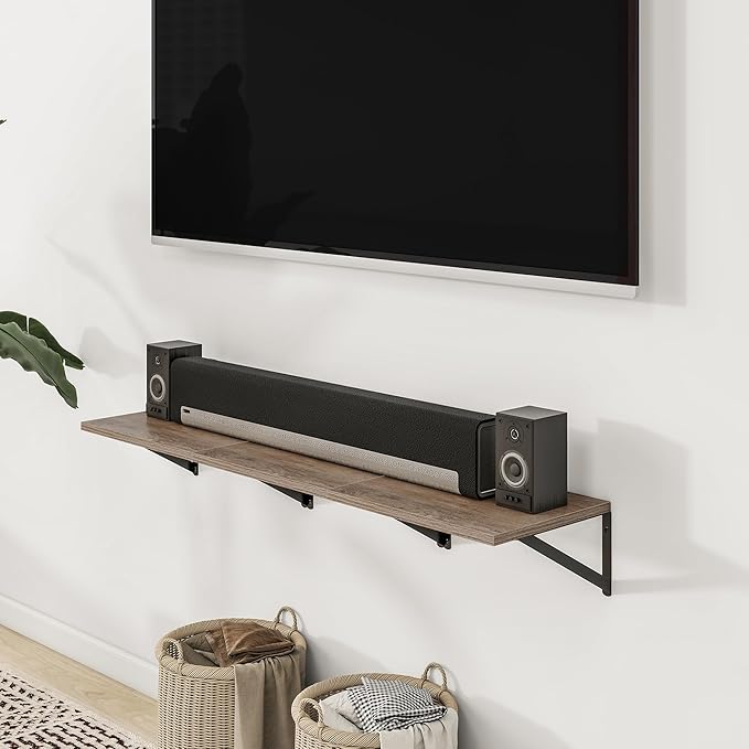 Heimlove 24" W x 12" D Wall Shelves for Books, 12 Inch Deep Floating Shelves Set of 3, Wide Floating Bookshelf with Metal Bracket for Living Room, Kitchen, Office, Bedroom and Decor Storage - Grey-Ruum Studio Home