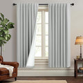 Light Grey Living Room Blackout Curtains 63 Inch Length 2 Panel Modern Farmhouse Dove Gray Black Out Curtains Linen Thermal Insulated Dining Room Darkening Long Drapes for Bedroom Bay Window Kitchen-Ruum Studio Home