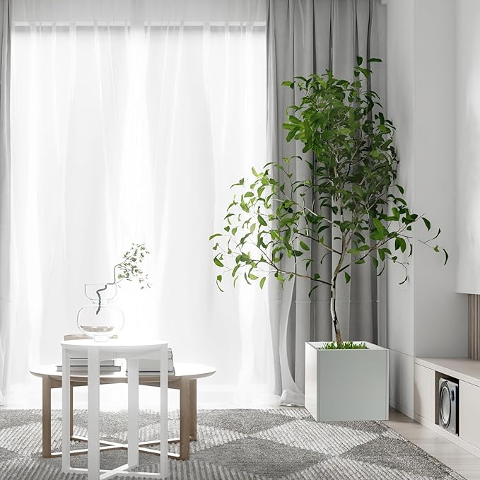 White Outdoor Planter Square Steel Planters Galvanized Steel Planter Box Indoor Metal Large Planters Cube Heavy Duty Flower Pot 20 Inch Modern Commercial Residential for Trees Patio Deck Yard Garden-Ruum Studio Home