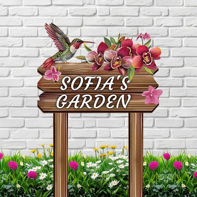 Personalized Colorful Bird Metal Sign with Stake,Custom Gardener Family Name Signs Outdoor Decor,Customized Birds on the Branch Gardening Gifts,Flowers Plaques Decorate for Patio Lawn Porch Backyard-Ruum Studio Home
