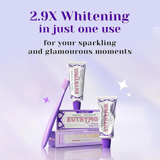 Euthymol Purple Whitening Toothpaste – for Yellow & Sensitive Teeth | Violet Tone-Up Formula, Instantly Brightens, 24H Stain Defense, Long-Lasting Fresh Breath (Pack of 2)-Ruum Studio Home