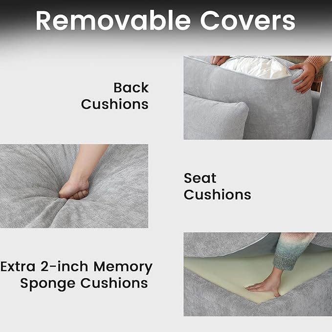 JACH Cloud Sectional Couches for Living Room, Modern Convertible Modular Couch, Love Seat Sofas, Sofa Covers Removable, Comfy Sectional Couch for Living Room, Apartment (Light Grey)-Ruum Studio Home