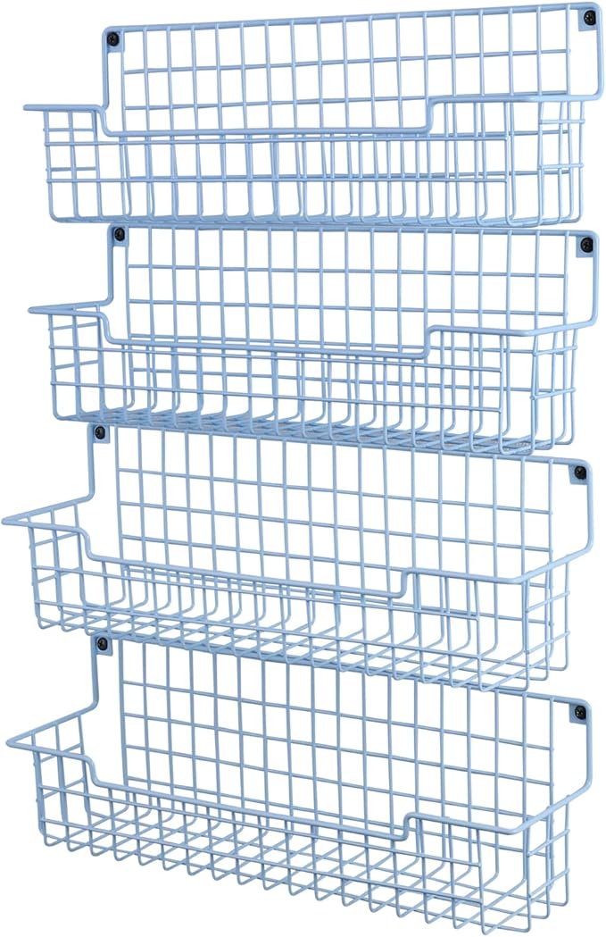 Spice Rack Wall Mount, Wall Spice Organizer for Kitchen Cabinet Door, Pack of 4 Hanging Spice Rack for Wall Saving Kitchen Space, Light Blue-Ruum Studio Home