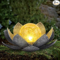 Garden Solar Light Outdoor(2Pack), Amber Crackle Globe Glass Lotus Decoration, Waterproof Gary Metal LED Flower Lights for Patio,Lawn,Walkway,Tabletop, Garden Gifts for Women-Ruum Studio Home