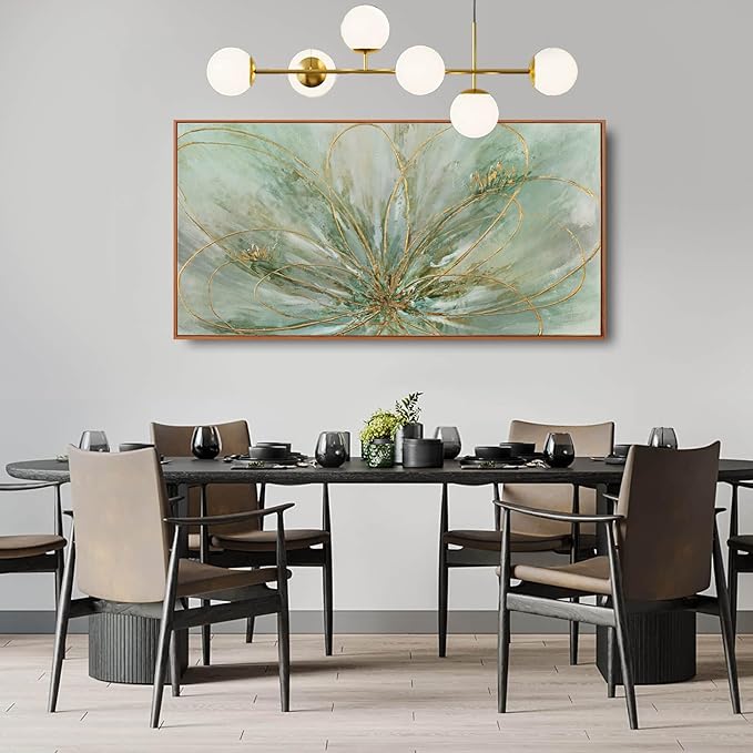 YJYart Green Abstract Canvas Artwork Flowers Wall Decor for Office Line Art Painting 24"x 48" Pictures for Bedroom Dining Room Neutral Wall Art-Ruum Studio Home